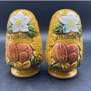 Vintage Yellow Florida Ceramic Flower‎ Salt & Pepper Shakers Set Collectible